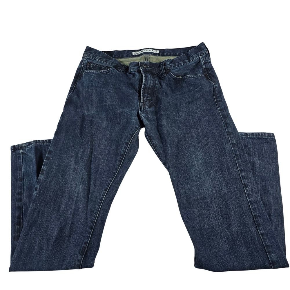 Express Jeans Rocco Slim Fit Boot Cut Dark Wash Blue Denim Mens 34x34